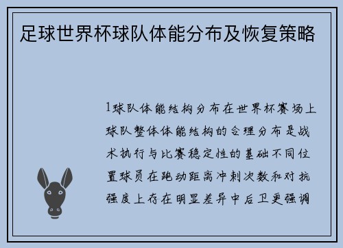 足球世界杯球队体能分布及恢复策略